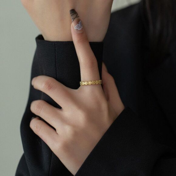 Gold Floral Open Ring Dainty Ring for Her Gold Cuff Adjustable Ring Gift - Picture 3 of 7